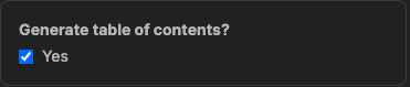 Generate a table of contents setting