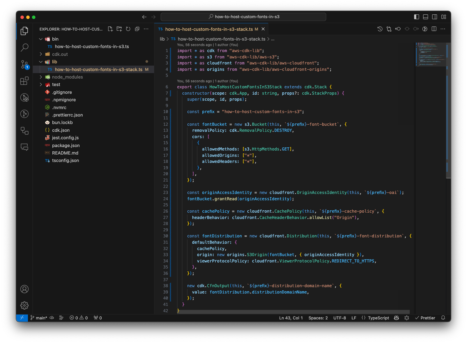 CDK stack code with an S3 bucket, Cloudfront Distribution, Origin Access Identity, and Cache policy