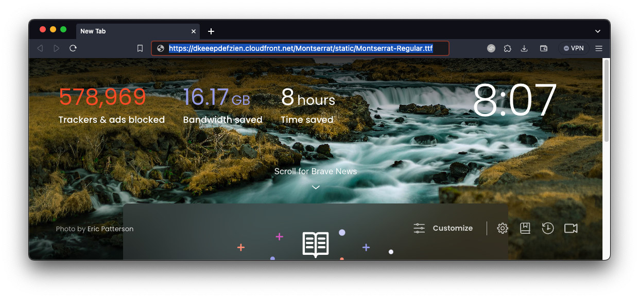 Image of a browser with the address highlighted showing the full url to one of our font files