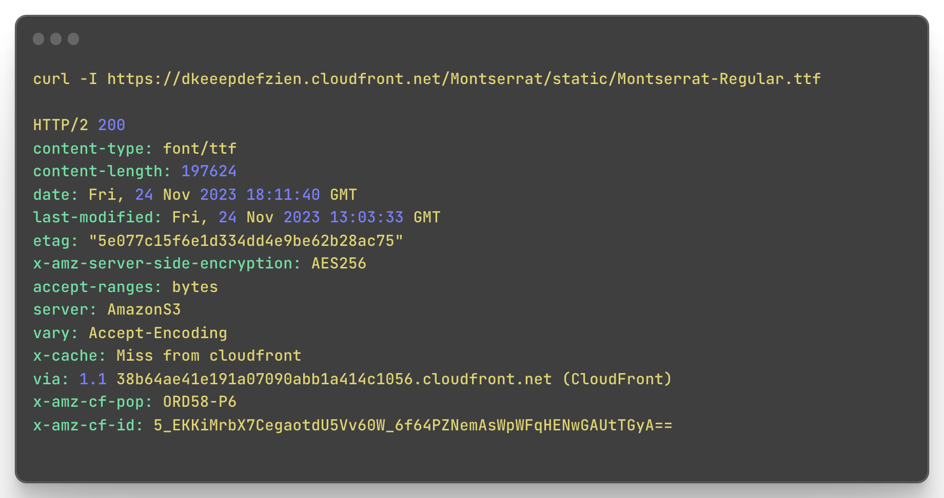 Image of a terminal output from a curl command targeting our CDN