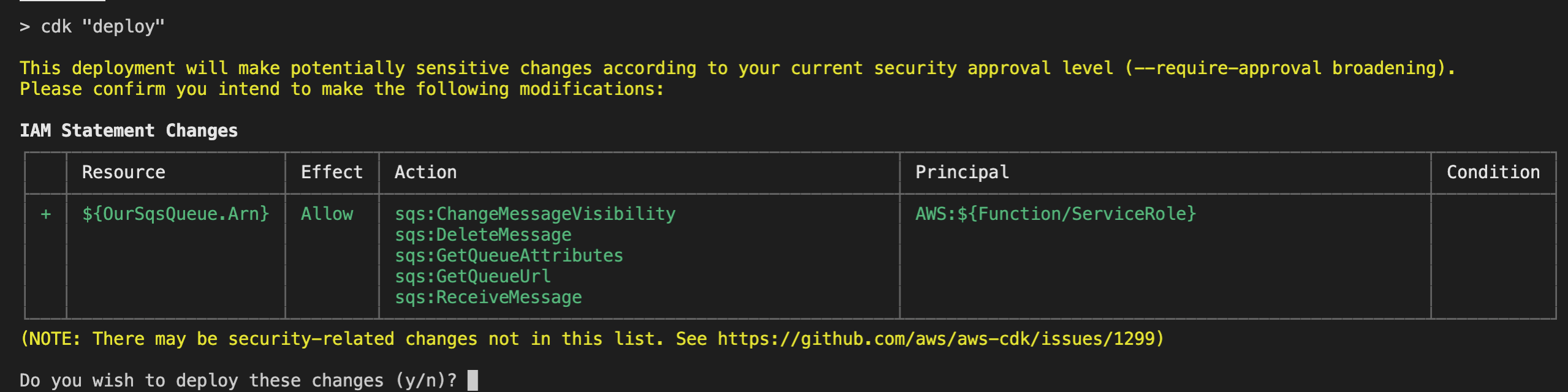 IAM changes approval after deploying the SQS event source