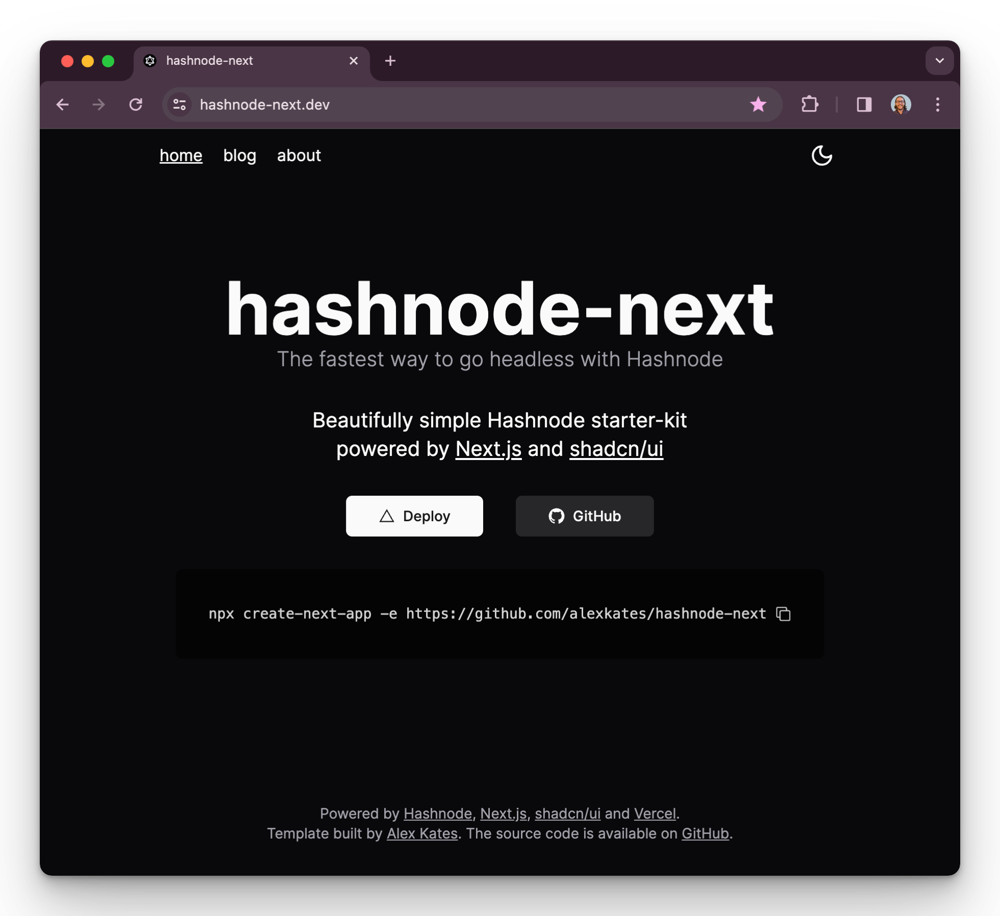 Image of hashnode-next.dev landing page.
