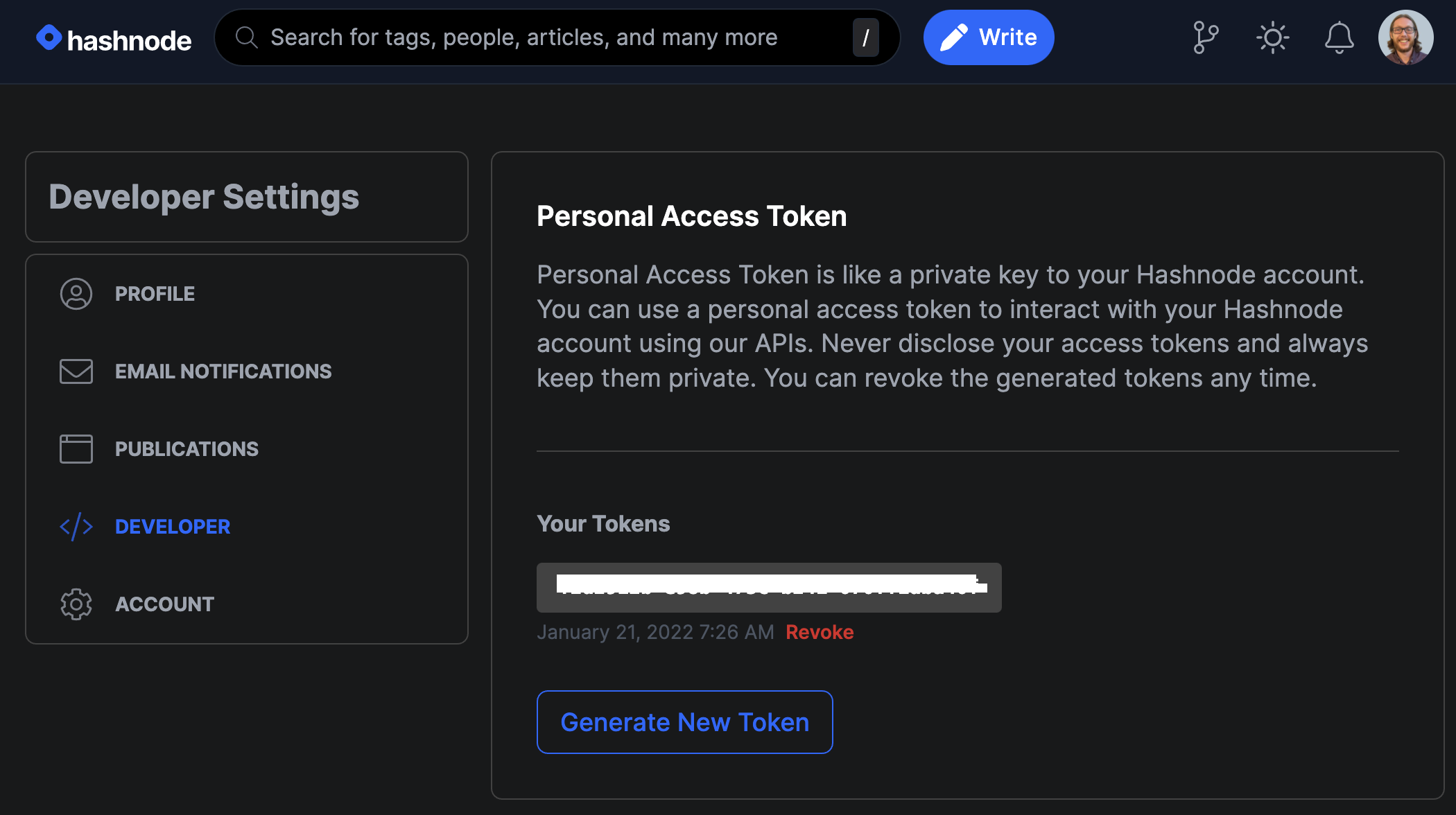Generate new Hashnode API key