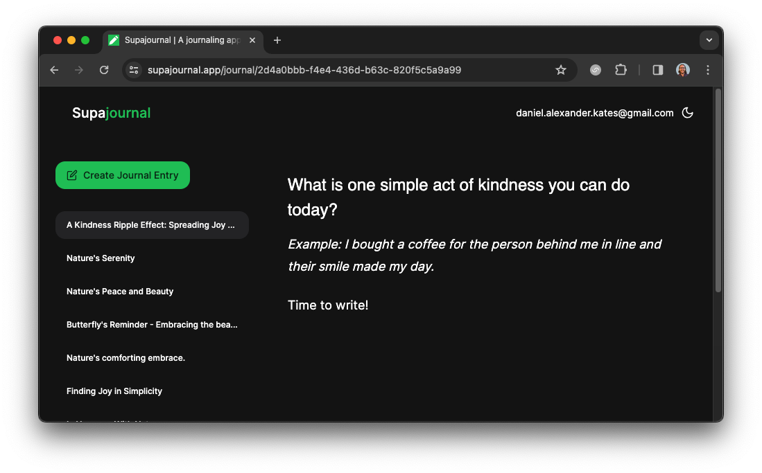 An image of a new supajournal entry with an AI generated prompt.